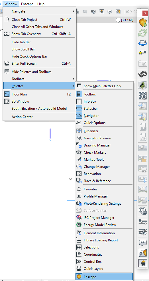 Mở Bảng màu Enscape Mở Bảng màu Enscape