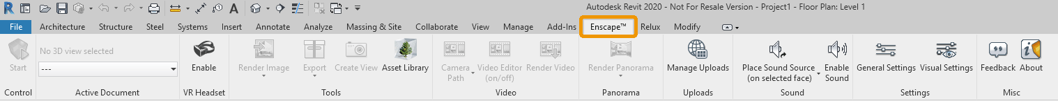 Vị trí của menu Enscape trong Revit Vị trí của menu Enscape trong Revit