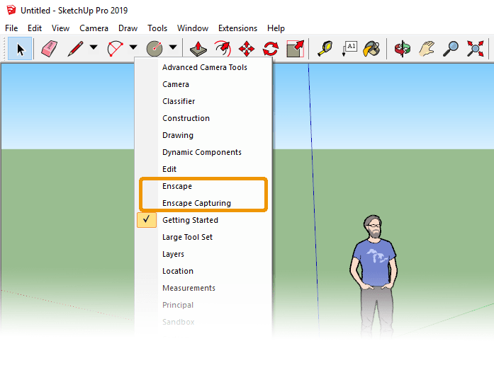 Bật các thanh công cụ Enscape bằng cách nhấp chuột phải vào khu vực thanh công cụ SketchUp Bật các thanh công cụ Enscape bằng cách nhấp chuột phải vào khu vực thanh công cụ SketchUp