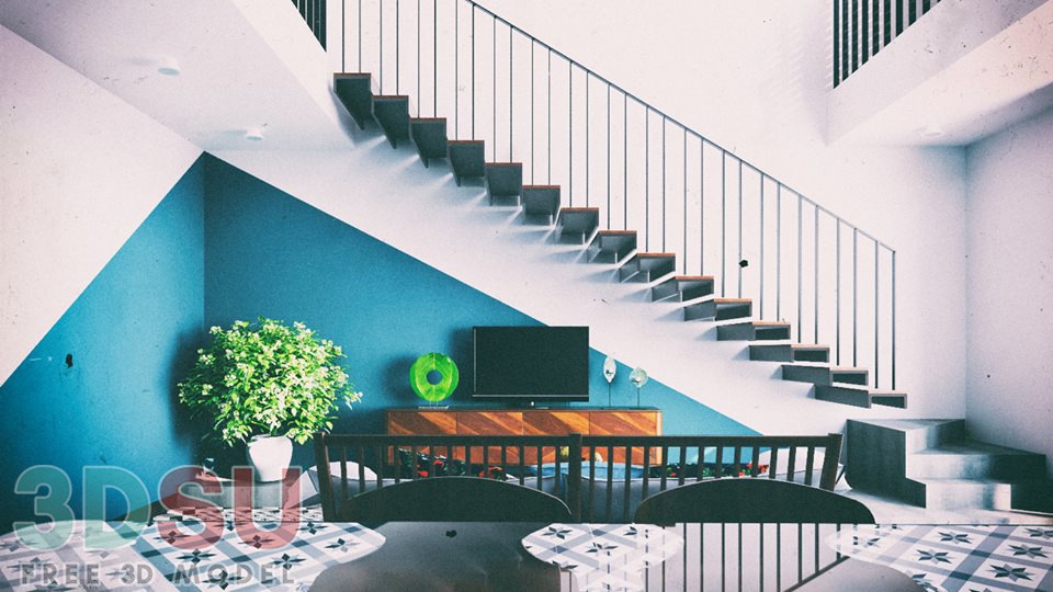 1-living-room-small-house-sketchup-model-1