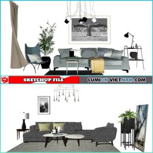 3D LIVING ROOM SET [SKETCHUP MODEL- FREE DOWNLOAD]