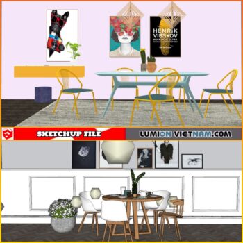 3D DINING ROOM SET [SKETCHUP MODEL- FREE DOWNLOAD]