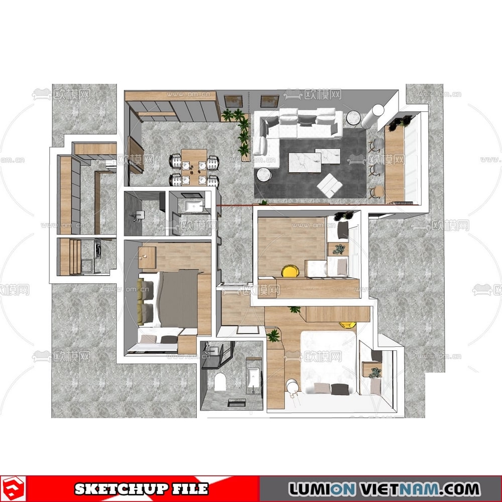 Apartment 12 sketchup model free download-min