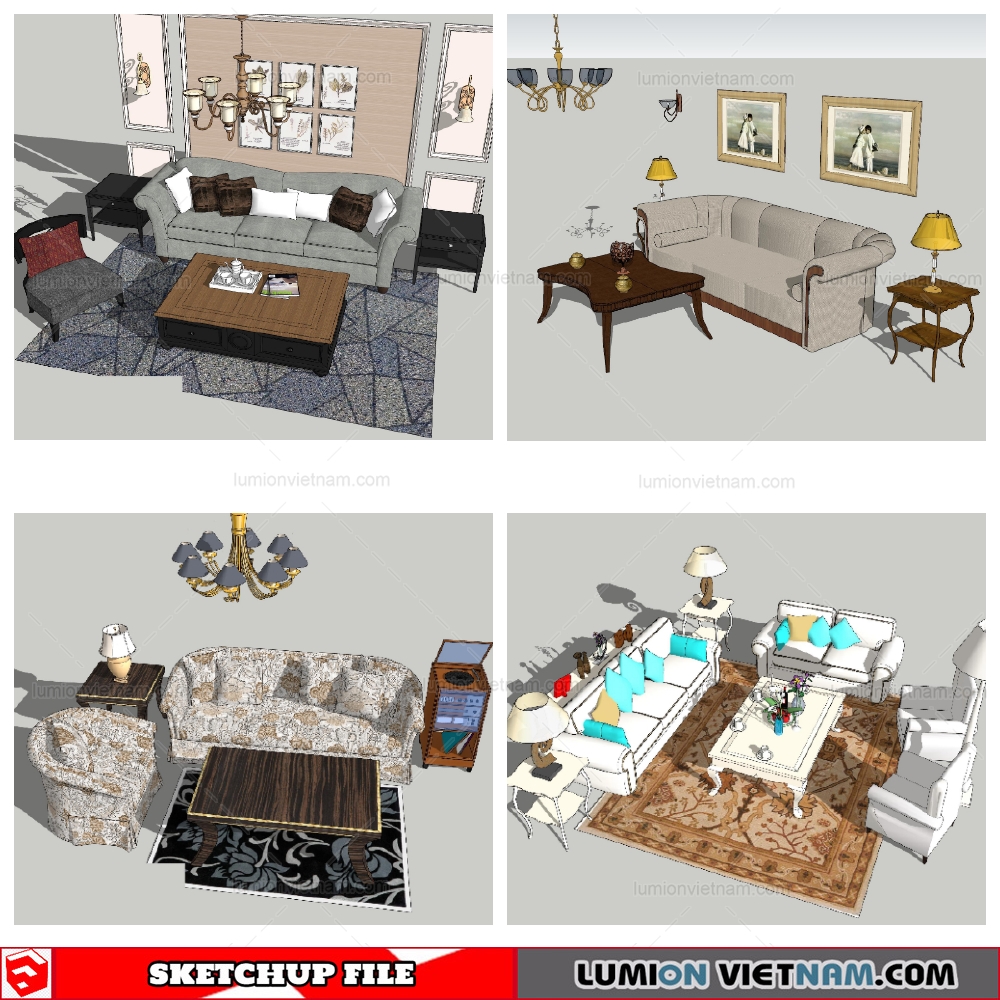 160821 Classic Sofa Set (3) Sketchup Models