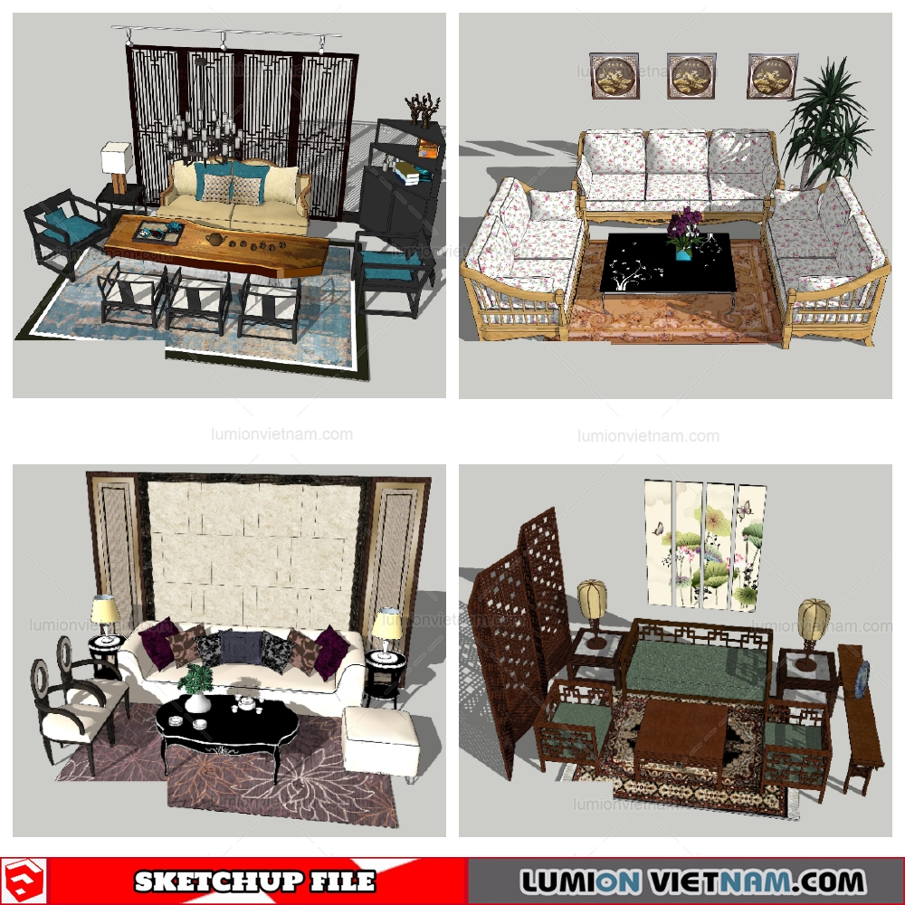 160821 Classic Sofa Set (5) Sketchup Models