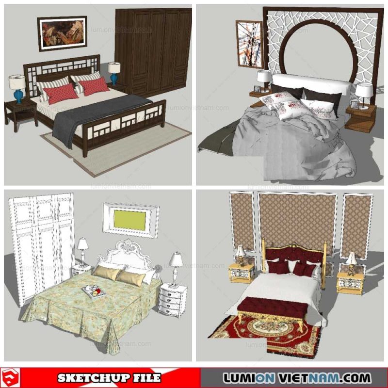 Combo Classic Bed - Sketchup Models By Nha Tay