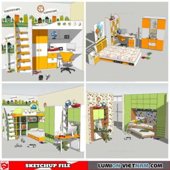 Combo Kids Bed - Sketchup Models By Nha Tay