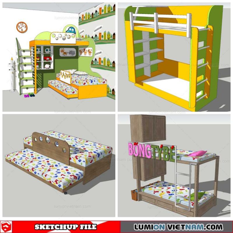 Combo Kids Bed - Sketchup Models By Nha Tay