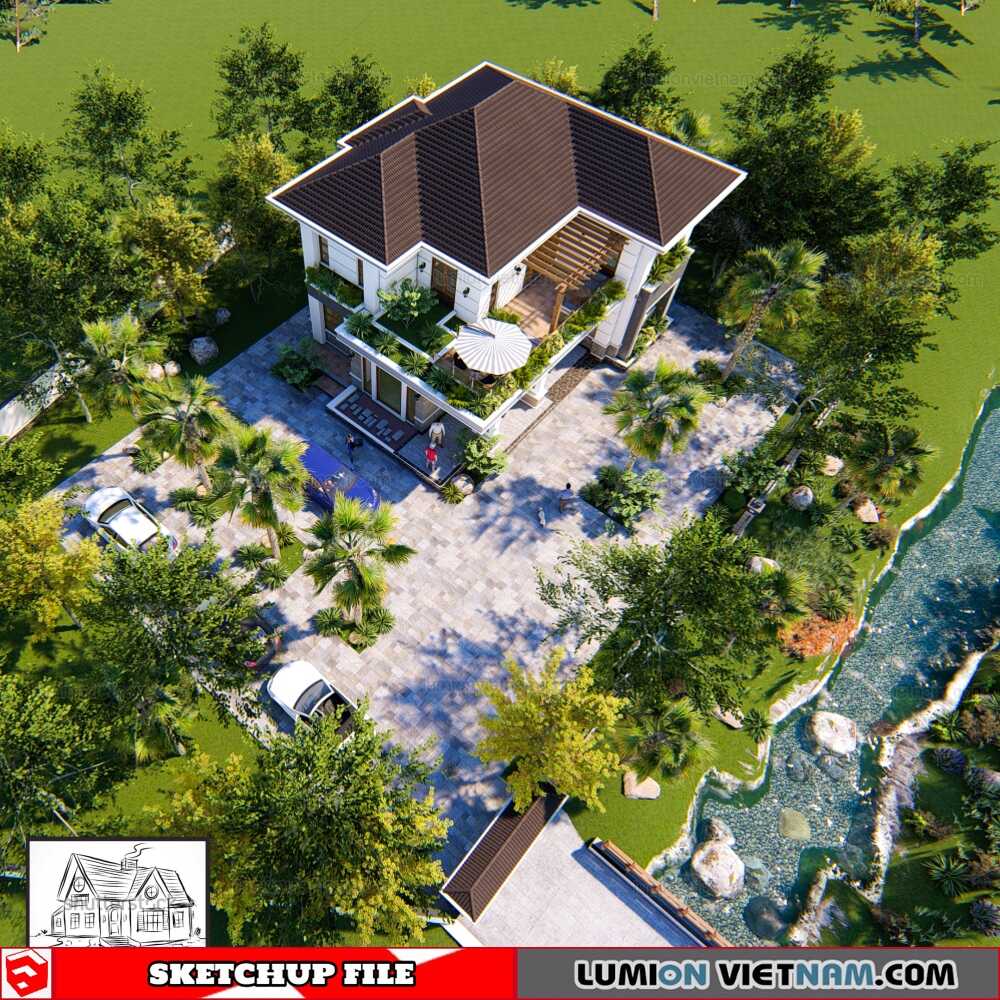 2179-Exterior-House-Scene-Sketchup-Model-By-Hoai-Nam-Free-Download