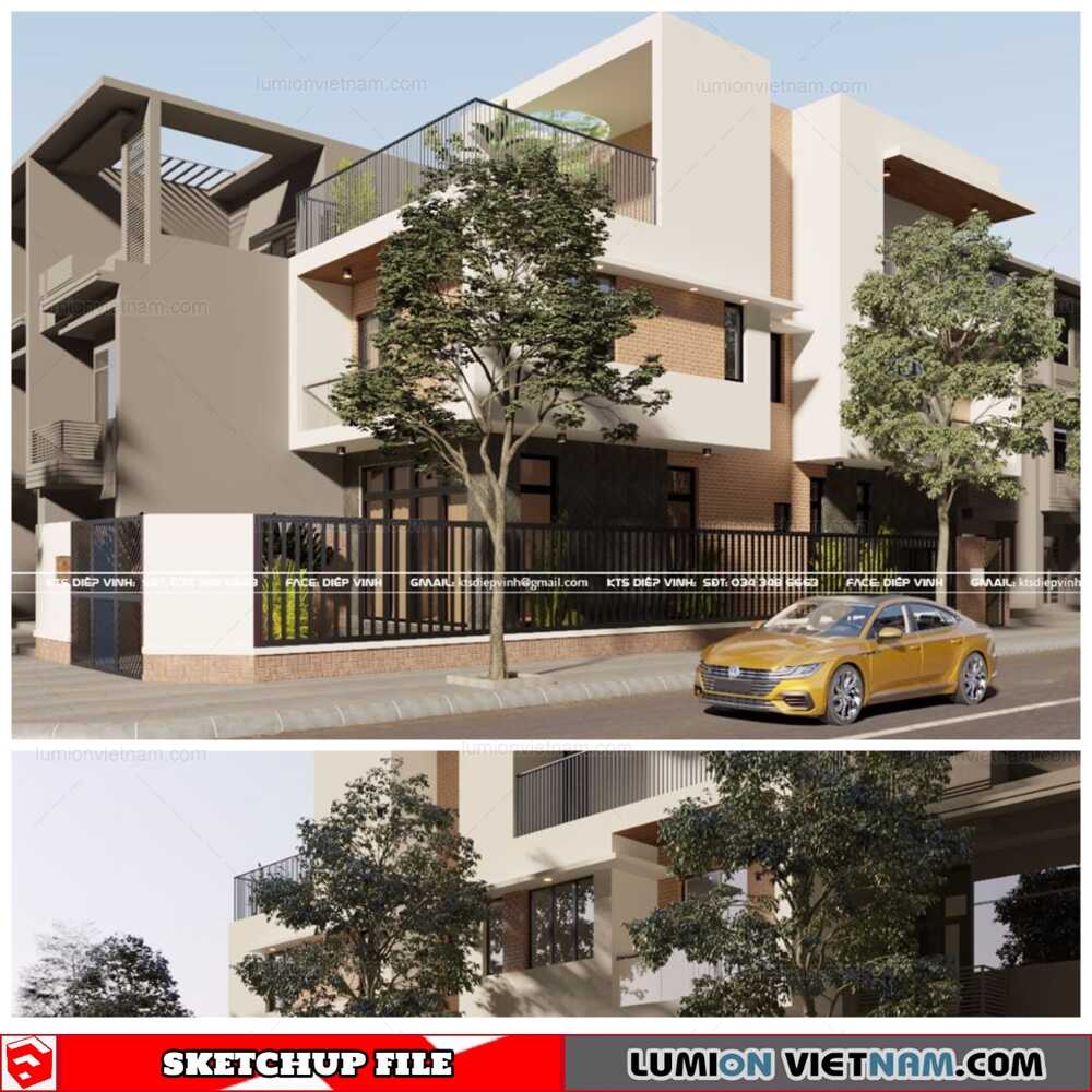 2879-Exterior-House-Scene-Sketchup-Model-By-Diepvinh-Free-Download