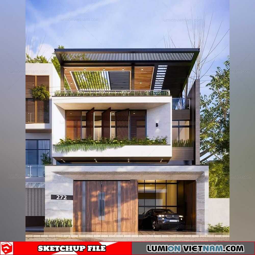 2912-Exterior-House-Scene-Sketchup-Model-By-Than-Nguyen-Free-Download