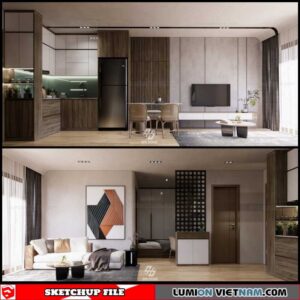 Living Room and Kitchen - Sketchup Interior Scene By Duc Hung