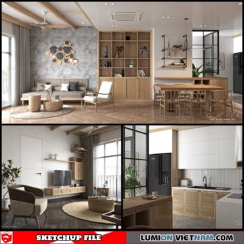 Living Room and Kitchen - Sketchup Interior Scene By Danh Nam