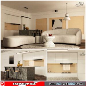 Living Room and Kitchen - Sketchup Interior Scene By Pun Huu