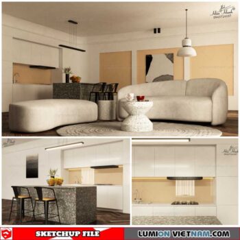 Living Room and Kitchen - Sketchup Interior Scene By Pun Huu