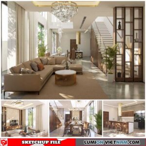 Living Room and Kitchen - Sketchup Interior Scene By Dang Viet Chau