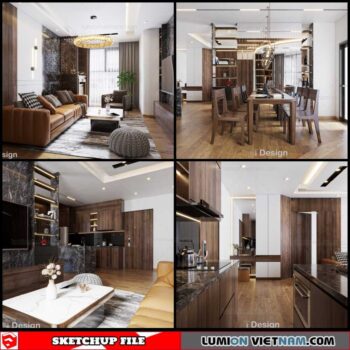 Living Room and Kitchen - Sketchup Interior Scene By Trong Thanh