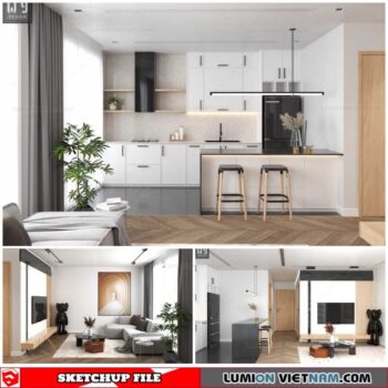 Living Room and Kitchen - Sketchup Interior Scene By Thich Phat Hoang
