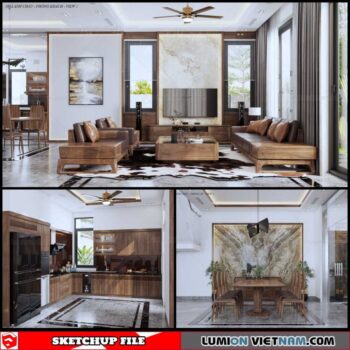 Living Room and  Kitchen - Sketchup Interior Scene By Kim Cuc