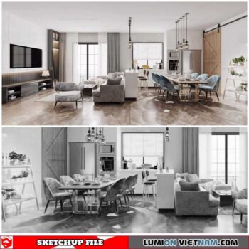 Living room - Sketchup Interior Scene By Cuong Covua