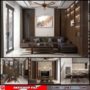 Living Room and Kitchen - Sketchup Interior Scene By Danh Nam
