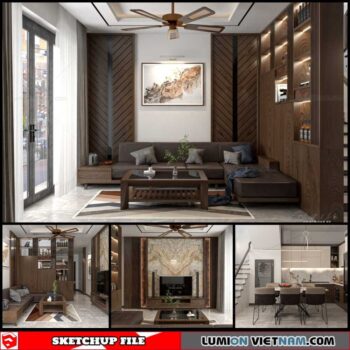 Living Room and Kitchen - Sketchup Interior Scene By Danh Nam