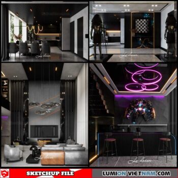 Living Room and Kitchen - Sketchup Interior Scene By Minh Anh