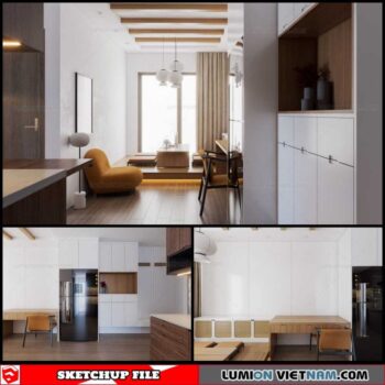Living Room and Kitchen - Sketchup Interior Scene By Nhut Nam