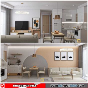 Living Room and Kitchen - Sketchup Interior Scene By Danh Nam