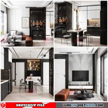 Living Room and Kitchen - Sketchup Interior Scene By Quang Sang