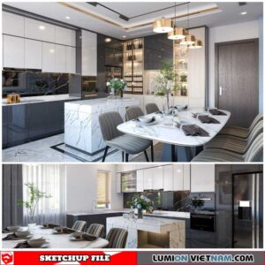 Dining room - Sketchup Interior Scene By Nghia Arc