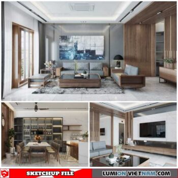 Living Room and Kitchen - Sketchup Interior Scene By Vu Cuong