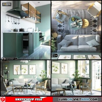Living Room and Kitchen - Sketchup Interior Scene By Doan Thi Thanh Nhan