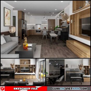 Living room And Kitchen - Sketchup Interior Scene By Quoc Vi Phan