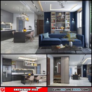 Living room And Kitchen - Sketchup Interior Scene By Tran Luan