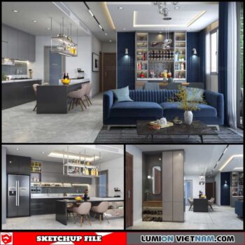 Living room And Kitchen - Sketchup Interior Scene By Tran Luan