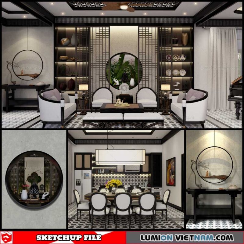 Living room And Kitchen - Sketchup Interior Scene By Tuan Nguyen