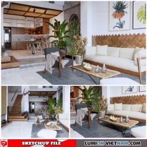 Living room And Kitchen - Sketchup Interior Scene By DatHouzz