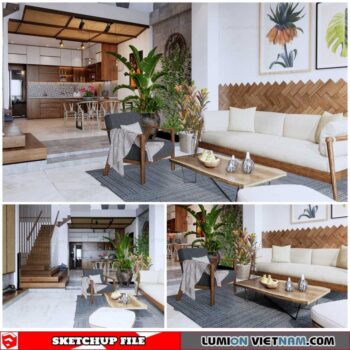 Living room And Kitchen - Sketchup Interior Scene By DatHouzz