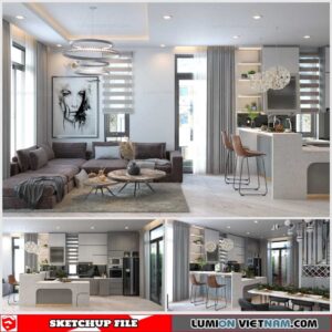 Living room And Kitchen - Sketchup Interior Scene By Dinh Bao