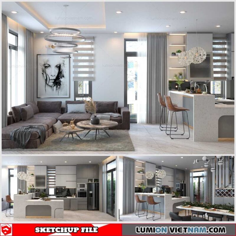 Living room And Kitchen - Sketchup Interior Scene By Dinh Bao