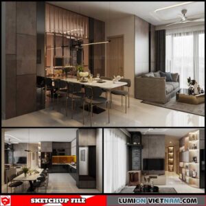 Living room And Kitchen - Sketchup Interior Scene By Pham Bao Toan