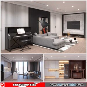 Living room And Kitchen - Sketchup Interior Scene By