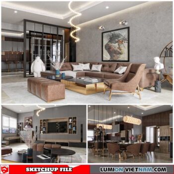 Living room And Kitchen - Sketchup Interior Scene By Chau Hung