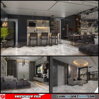 Living- Kitchenroom - Sketchup Interior Scene By Hiep Nguyen