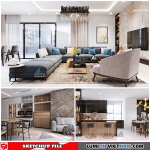 Living kitchen room - Sketchup Interior Scene By Hachiko Vu