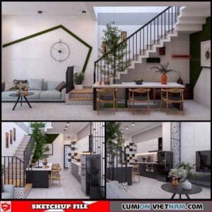 Living Kitchen room - Sketchup Interior Scene By Quoc Vi Phan