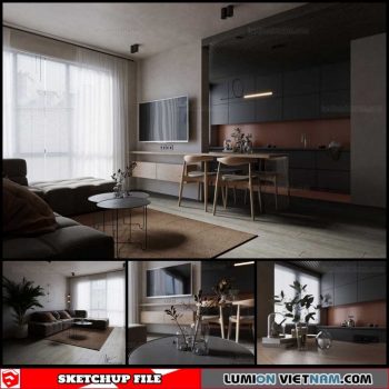 Living Kitchen room - Sketchup Interior Scene By Trong Thanh