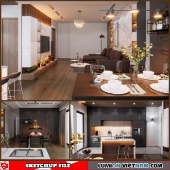 Living Kitchen room - Sketchup Interior Scene By Quoc Anh