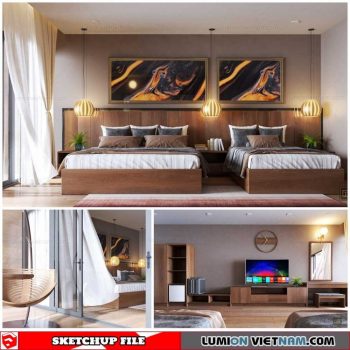 Hotel room - Sketchup Interior Scene By Xuan Khanh